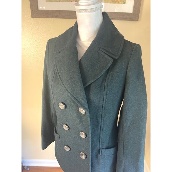 NWT Merona Womens Dark Green Peacoat S Classic Preppy Wool Blend Cozy Outerwear - Picture 2 of 13